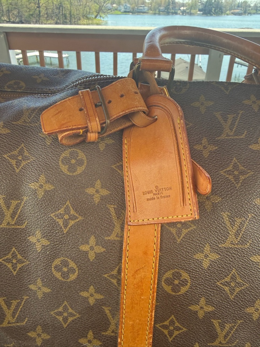 Louis Vuitton Monogram Canvas Travel Duffel with Tan Leather Trim - Picture 5 of 9